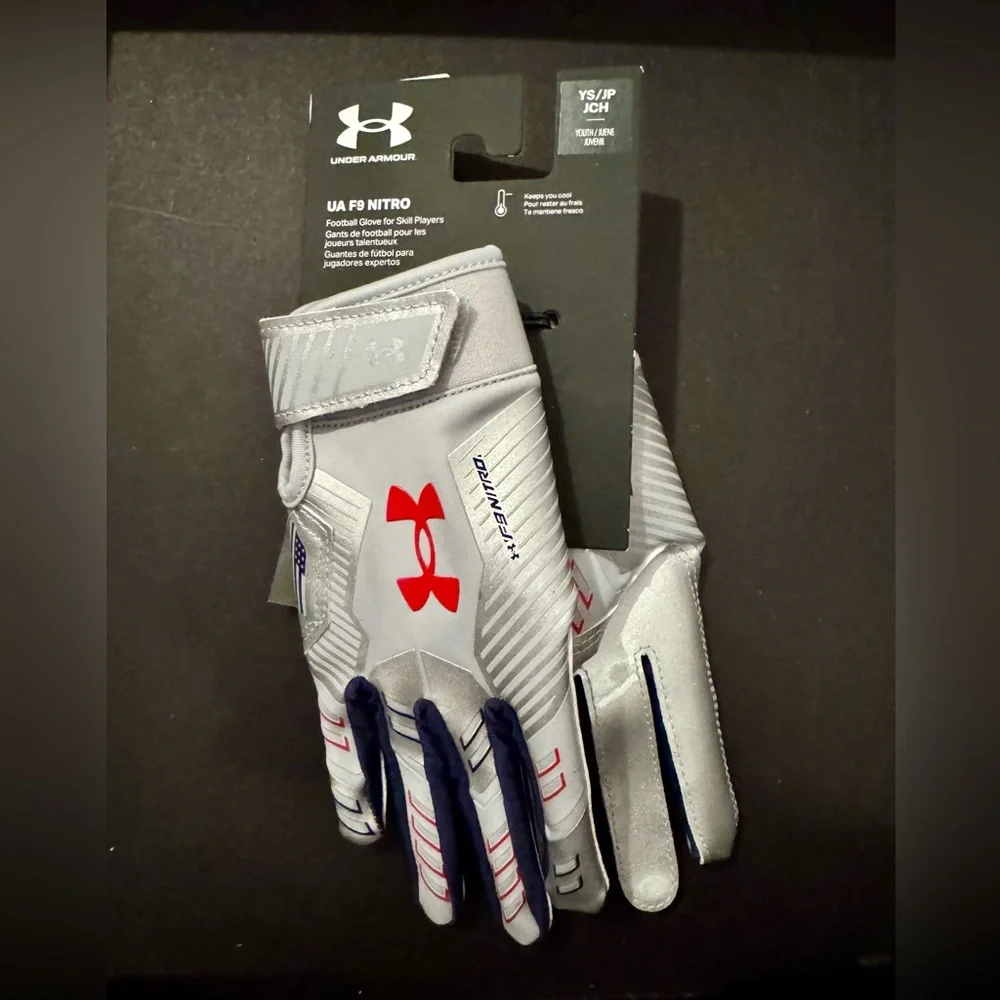 Under Armour F9 Nitro Football Gloves. Youth Small. Glue Grip. Gray. NWT - Picture 1 of 5